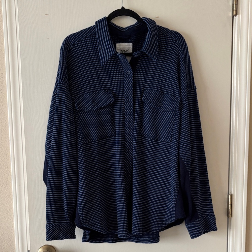 Aerie Navy Blue Waffle Knit Button Down | size xl